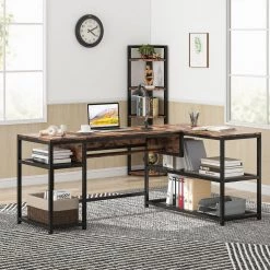 Monroe 63 in. Width Black Brown L-Shape Metal Particle Board Corner Computer Writing Desk Adjustable Lift Top 2 Shelves by TRIBESIGNS WAY TO ORIGIN 21 Monroe 63 in. Width Black Brown L-Shape Metal Particle Board Corner Computer Writing Desk Adjustable Lift Top 2 Shelves by TRIBESIGNS WAY TO ORIGIN -Deals Glitzhome Store rustic brown tribesigns way to origin computer desks hd c0277 wzz 4f 1000