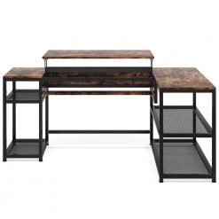 Monroe 63 in. Width Black Brown L-Shape Metal Particle Board Corner Computer Writing Desk Adjustable Lift Top 2 Shelves by TRIBESIGNS WAY TO ORIGIN 18 Monroe 63 in. Width Black Brown L-Shape Metal Particle Board Corner Computer Writing Desk Adjustable Lift Top 2 Shelves by TRIBESIGNS WAY TO ORIGIN -Deals Glitzhome Store rustic brown tribesigns way to origin computer desks hd c0277 wzz 66 1000