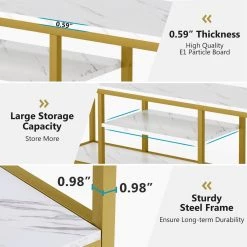 Tabor 59 in. Gold and White TV Executive Desk Stand with 3-Tier Open Storage Shelves up to 65 in. by TRIBESIGNS WAY TO ORIGIN -Deals Glitzhome Store rustic brown tribesigns way to origin computer desks hd c0676 wzz 44 1000