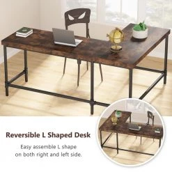 Perry 66.93 in. L-Shape Brown Wood Computer Desk with Reversible Direction by TRIBESIGNS WAY TO ORIGIN -Deals Glitzhome Store rustic brown tribesigns way to origin computer desks hd sf1322 77 1000