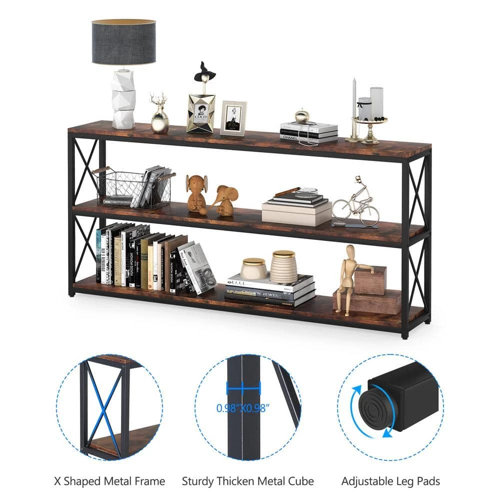 Bulgari 70.89 in. Rustic Brown Wood Console Table Sofa Table with 3-Open Storage Shelves by TRIBESIGNS WAY TO ORIGIN 9 Bulgari 70.89 in. Rustic Brown Wood Console Table Sofa Table with 3-Open Storage Shelves by TRIBESIGNS WAY TO ORIGIN - Image 7