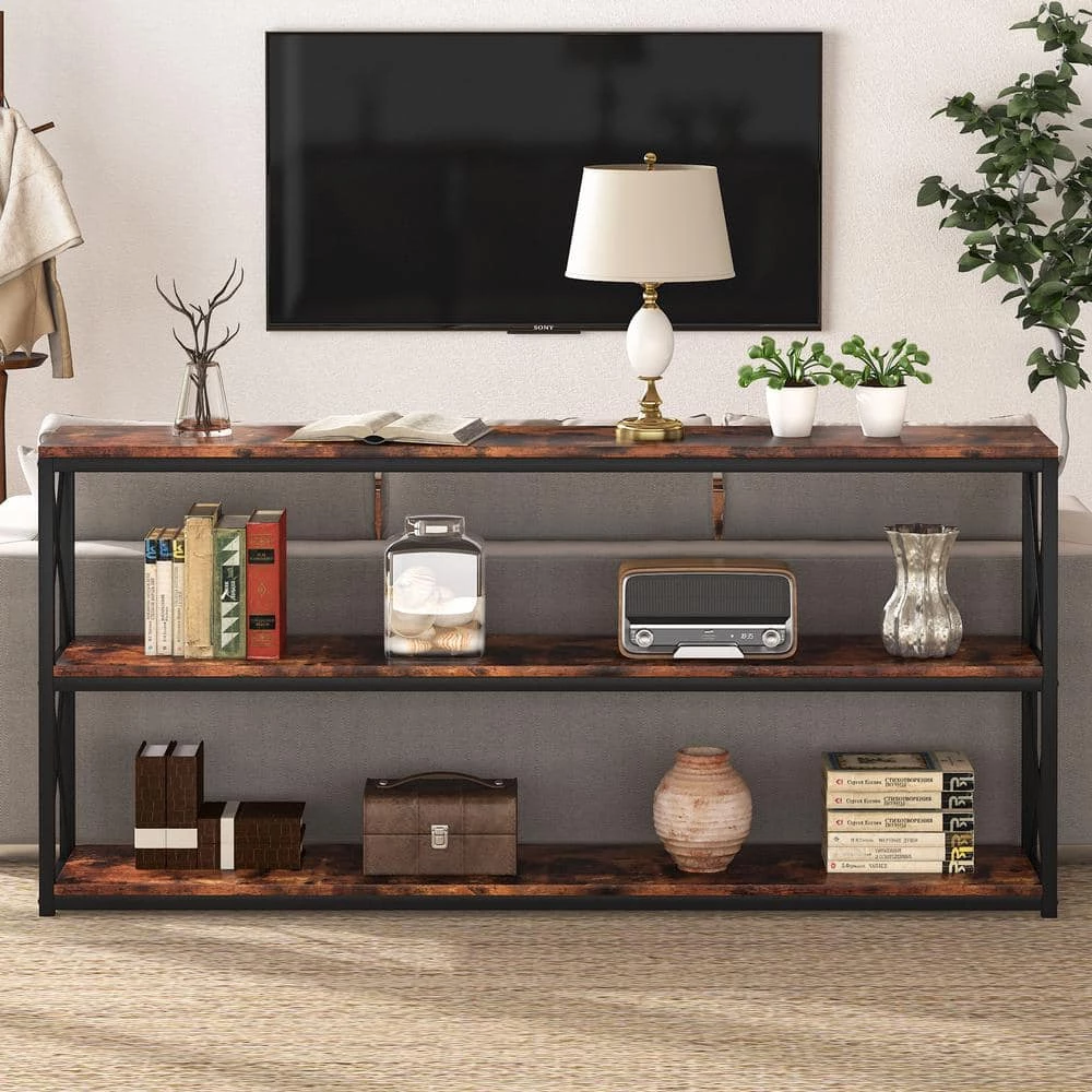 Bulgari 70.89 in. Rustic Brown Wood Console Table Sofa Table with 3-Open Storage Shelves by TRIBESIGNS WAY TO ORIGIN 10 Bulgari 70.89 in. Rustic Brown Wood Console Table Sofa Table with 3-Open Storage Shelves by TRIBESIGNS WAY TO ORIGIN - Image 8