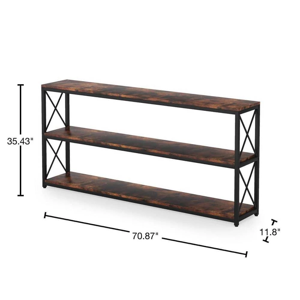 Bulgari 70.89 in. Rustic Brown Wood Console Table Sofa Table with 3-Open Storage Shelves by TRIBESIGNS WAY TO ORIGIN 5 Bulgari 70.89 in. Rustic Brown Wood Console Table Sofa Table with 3-Open Storage Shelves by TRIBESIGNS WAY TO ORIGIN - Image 3