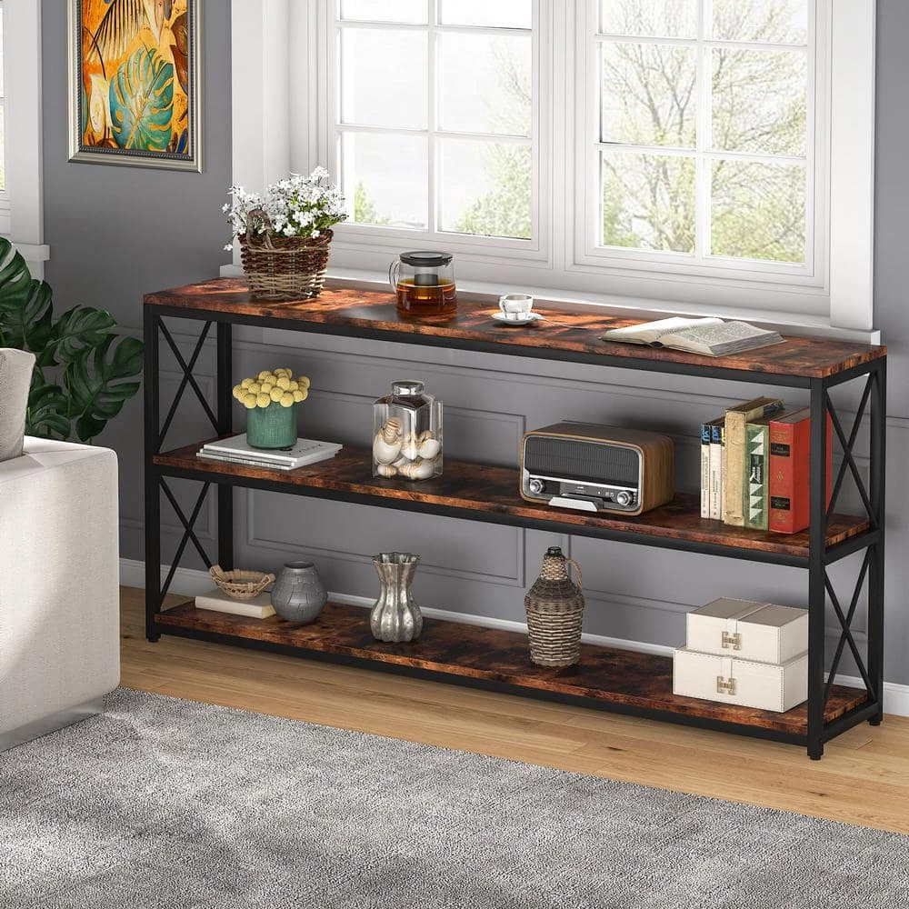 Bulgari 70.89 in. Rustic Brown Wood Console Table Sofa Table with 3-Open Storage Shelves by TRIBESIGNS WAY TO ORIGIN 8 Bulgari 70.89 in. Rustic Brown Wood Console Table Sofa Table with 3-Open Storage Shelves by TRIBESIGNS WAY TO ORIGIN - Image 6