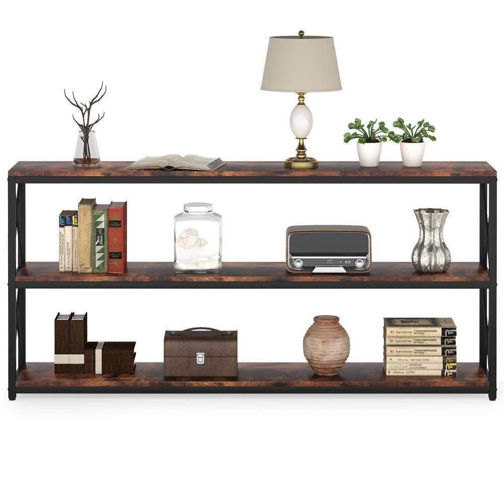 Bulgari 70.89 in. Rustic Brown Wood Console Table Sofa Table with 3-Open Storage Shelves by TRIBESIGNS WAY TO ORIGIN 7 Bulgari 70.89 in. Rustic Brown Wood Console Table Sofa Table with 3-Open Storage Shelves by TRIBESIGNS WAY TO ORIGIN - Image 5