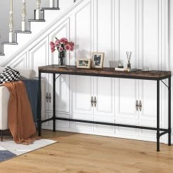 Alice 71 in. Rustic Brown Standard Rectangle Wood Console Table with Adjustable Leg Pads by TRIBESIGNS WAY TO ORIGIN -Deals Glitzhome Store rustic brown tribesigns way to origin console tables hd f1347 31 1000