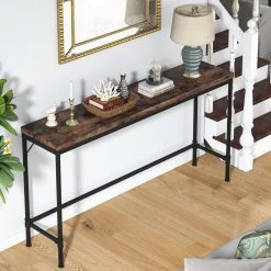 Alice 71 in. Rustic Brown Standard Rectangle Wood Console Table with Adjustable Leg Pads by TRIBESIGNS WAY TO ORIGIN -Deals Glitzhome Store rustic brown tribesigns way to origin console tables hd f1347 c3 1000