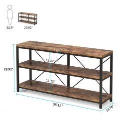 Adan 55 in. Rustic Brown Standard Rectangle Wood Console Table with 3 Tiers by TRIBESIGNS WAY TO ORIGIN -Deals Glitzhome Store rustic brown tribesigns way to origin console tables hd m0152 77 1000