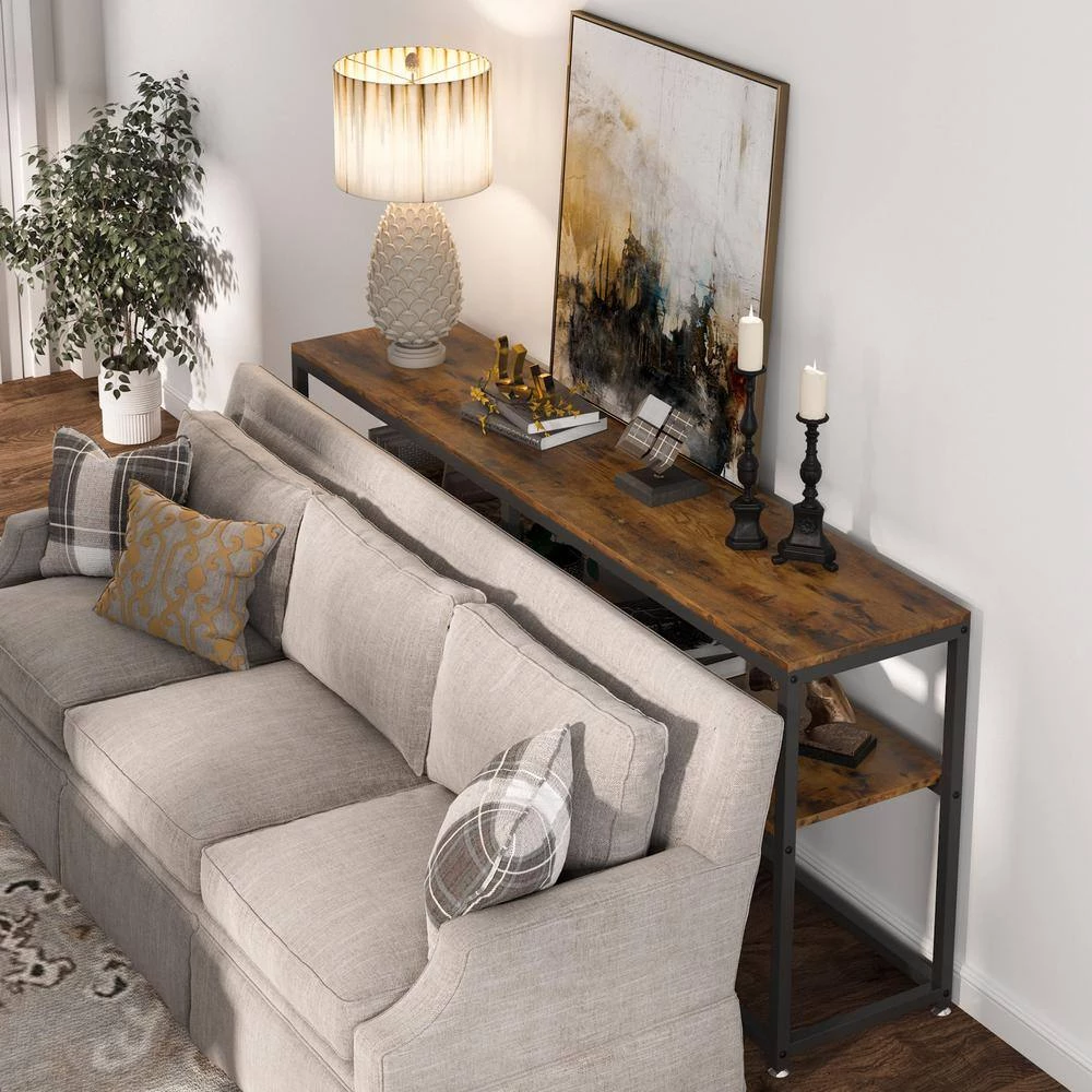 Benjamin 71 in. Rustic Brown Rectangle Wood Console Table Modern Industrial Narrow Sofa Table Hallway Table by TRIBESIGNS WAY TO ORIGIN 8 Benjamin 71 in. Rustic Brown Rectangle Wood Console Table Modern Industrial Narrow Sofa Table Hallway Table by TRIBESIGNS WAY TO ORIGIN - Image 6