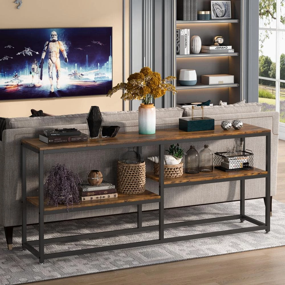 Benjamin 71 in. Rustic Brown Rectangle Wood Console Table Modern Industrial Narrow Sofa Table Hallway Table by TRIBESIGNS WAY TO ORIGIN 5 Benjamin 71 in. Rustic Brown Rectangle Wood Console Table Modern Industrial Narrow Sofa Table Hallway Table by TRIBESIGNS WAY TO ORIGIN - Image 3