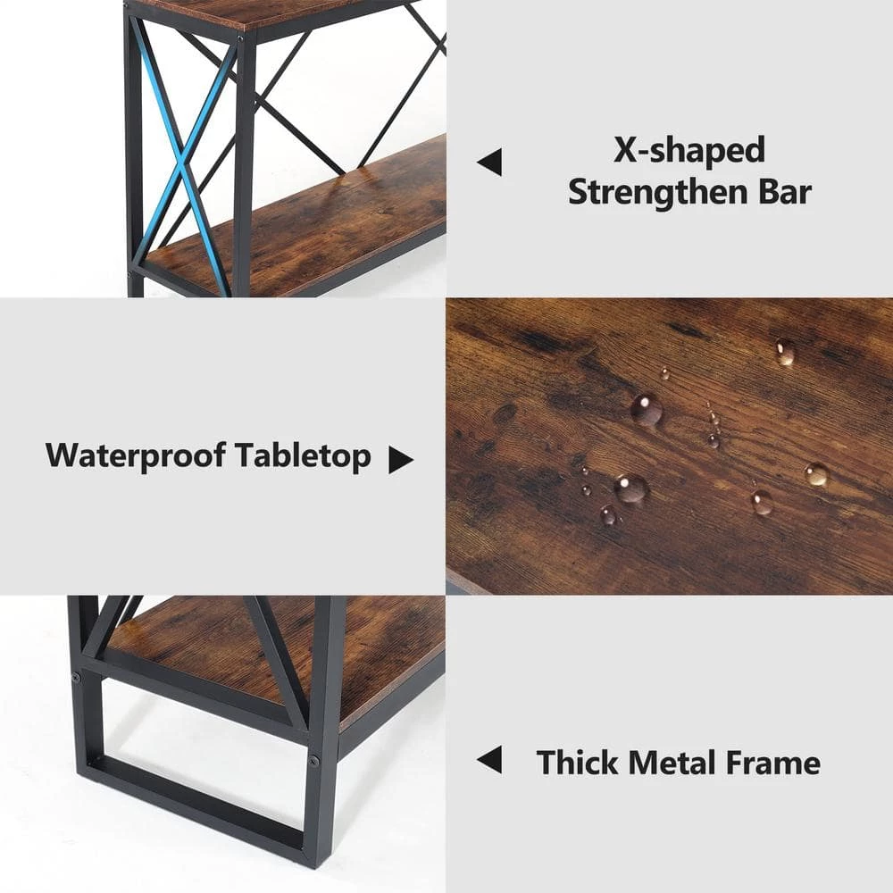 Ellie 70.9 in. Vintage Brown Rectangle Wood Console Table, 2-tier Industrial Sofa Table Hallway Table for Home Office by TRIBESIGNS WAY TO ORIGIN 6 Ellie 70.9 in. Vintage Brown Rectangle Wood Console Table, 2-tier Industrial Sofa Table Hallway Table for Home Office by TRIBESIGNS WAY TO ORIGIN - Image 4