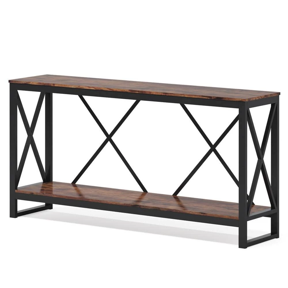Ellie 70.9 in. Vintage Brown Rectangle Wood Console Table, 2-tier Industrial Sofa Table Hallway Table for Home Office by TRIBESIGNS WAY TO ORIGIN 3 Ellie 70.9 in. Vintage Brown Rectangle Wood Console Table, 2-tier Industrial Sofa Table Hallway Table for Home Office by TRIBESIGNS WAY TO ORIGIN