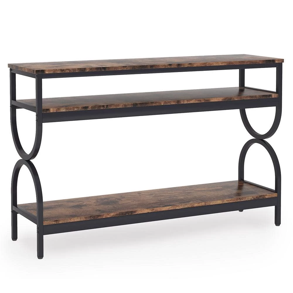 Benjamin 55 in. Rustic Brown Standard Rectangle Wood Console Table with 3 shelves For Home Living Room Entryway by TRIBESIGNS WAY TO ORIGIN 3 Benjamin 55 in. Rustic Brown Standard Rectangle Wood Console Table with 3 shelves For Home Living Room Entryway by TRIBESIGNS WAY TO ORIGIN
