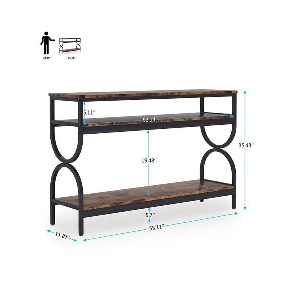 Benjamin 55 in. Rustic Brown Standard Rectangle Wood Console Table with 3 shelves For Home Living Room Entryway by TRIBESIGNS WAY TO ORIGIN 5 Benjamin 55 in. Rustic Brown Standard Rectangle Wood Console Table with 3 shelves For Home Living Room Entryway by TRIBESIGNS WAY TO ORIGIN - Image 3