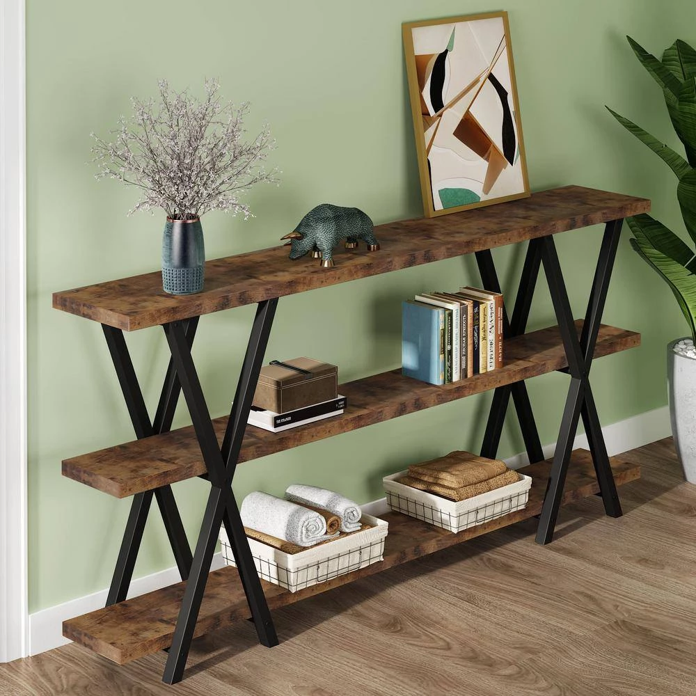 Benjamin 70.9 in. Rustic Brown Long Console Table with 3-Storage Shelves by TRIBESIGNS WAY TO ORIGIN 5 Benjamin 70.9 in. Rustic Brown Long Console Table with 3-Storage Shelves by TRIBESIGNS WAY TO ORIGIN - Image 3