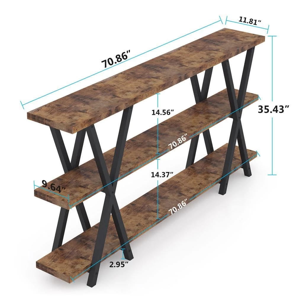 Benjamin 70.9 in. Rustic Brown Long Console Table with 3-Storage Shelves by TRIBESIGNS WAY TO ORIGIN 4 Benjamin 70.9 in. Rustic Brown Long Console Table with 3-Storage Shelves by TRIBESIGNS WAY TO ORIGIN - Image 2