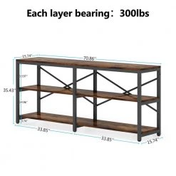 Bulgari 70.9 in. Rectangle Black Metal Brown Particle Board Wood Console Table Sofa Table with 3 Open Storage Shelves by TRIBESIGNS WAY TO ORIGIN -Deals Glitzhome Store rustic brown tribesigns way to origin console tables hd zycj127 4f 1000