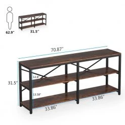 Bulgari 70.9 in. Rectangle Black Metal Brown Particle Board Wood Console Table Sofa Table with 3 Open Storage Shelves by TRIBESIGNS WAY TO ORIGIN -Deals Glitzhome Store rustic brown tribesigns way to origin console tables hd zycj127 77 1000