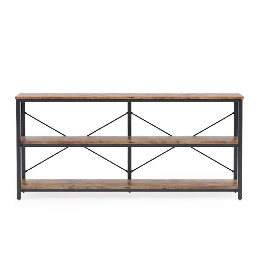 Eileen 70.9 in. Rectangle Black Metal Rustic Brown Particle Board Wood Top Sofa Table with 3 Open Storage Shelves by TRIBESIGNS WAY TO ORIGIN 3 Eileen 70.9 in. Rectangle Black Metal Rustic Brown Particle Board Wood Top Sofa Table with 3 Open Storage Shelves by TRIBESIGNS WAY TO ORIGIN