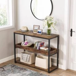 39.3 in. Rustic Brown Oak Standard Rectangle Wood Console Table with Storage by TRIBESIGNS WAY TO ORIGIN 15 39.3 in. Rustic Brown Oak Standard Rectangle Wood Console Table with Storage by TRIBESIGNS WAY TO ORIGIN -Deals Glitzhome Store rustic brown tribesigns way to origin console tables hd zzy03 31 1000