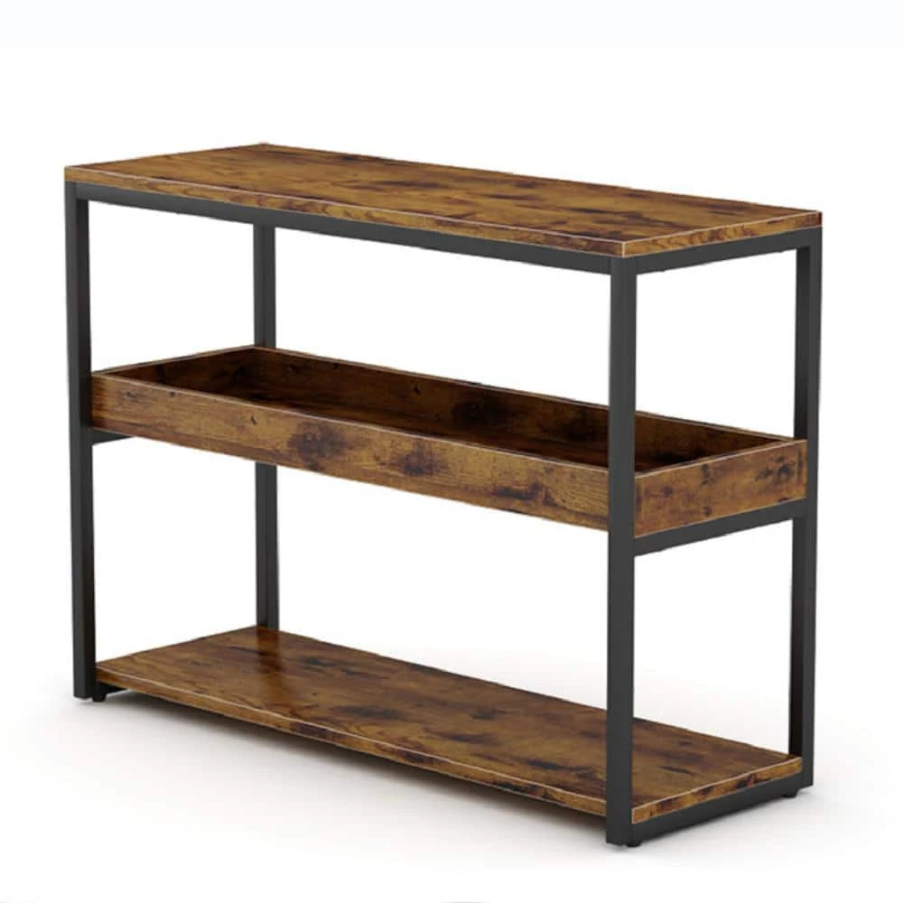 39.3 in. Rustic Brown Oak Standard Rectangle Wood Console Table with Storage by TRIBESIGNS WAY TO ORIGIN 3 39.3 in. Rustic Brown Oak Standard Rectangle Wood Console Table with Storage by TRIBESIGNS WAY TO ORIGIN