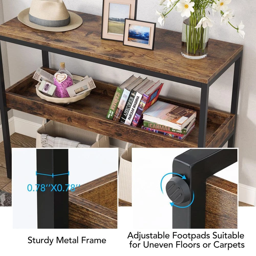 39.3 in. Rustic Brown Oak Standard Rectangle Wood Console Table with Storage by TRIBESIGNS WAY TO ORIGIN 8 39.3 in. Rustic Brown Oak Standard Rectangle Wood Console Table with Storage by TRIBESIGNS WAY TO ORIGIN - Image 6