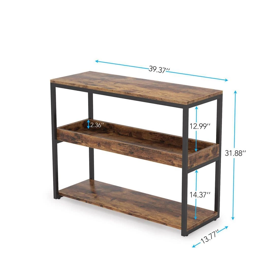 39.3 in. Rustic Brown Oak Standard Rectangle Wood Console Table with Storage by TRIBESIGNS WAY TO ORIGIN 6 39.3 in. Rustic Brown Oak Standard Rectangle Wood Console Table with Storage by TRIBESIGNS WAY TO ORIGIN - Image 4