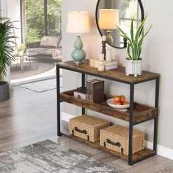 39.3 in. Rustic Brown Oak Standard Rectangle Wood Console Table with Storage by TRIBESIGNS WAY TO ORIGIN 11 39.3 in. Rustic Brown Oak Standard Rectangle Wood Console Table with Storage by TRIBESIGNS WAY TO ORIGIN -Deals Glitzhome Store rustic brown tribesigns way to origin console tables hd zzy03 a0 1000