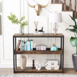 39.3 in. Rustic Brown Oak Standard Rectangle Wood Console Table with Storage by TRIBESIGNS WAY TO ORIGIN 13 39.3 in. Rustic Brown Oak Standard Rectangle Wood Console Table with Storage by TRIBESIGNS WAY TO ORIGIN -Deals Glitzhome Store rustic brown tribesigns way to origin console tables hd zzy03 c3 1000