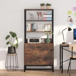 Calvin Rustic Brown Lateral Particle Board File Cabinet Printer Stand with 4 Shelves and 2 Drawers by TRIBESIGNS WAY TO ORIGIN 15 Calvin Rustic Brown Lateral Particle Board File Cabinet Printer Stand with 4 Shelves and 2 Drawers by TRIBESIGNS WAY TO ORIGIN -Deals Glitzhome Store rustic brown tribesigns way to origin file cabinets hd c0225 1f 1000