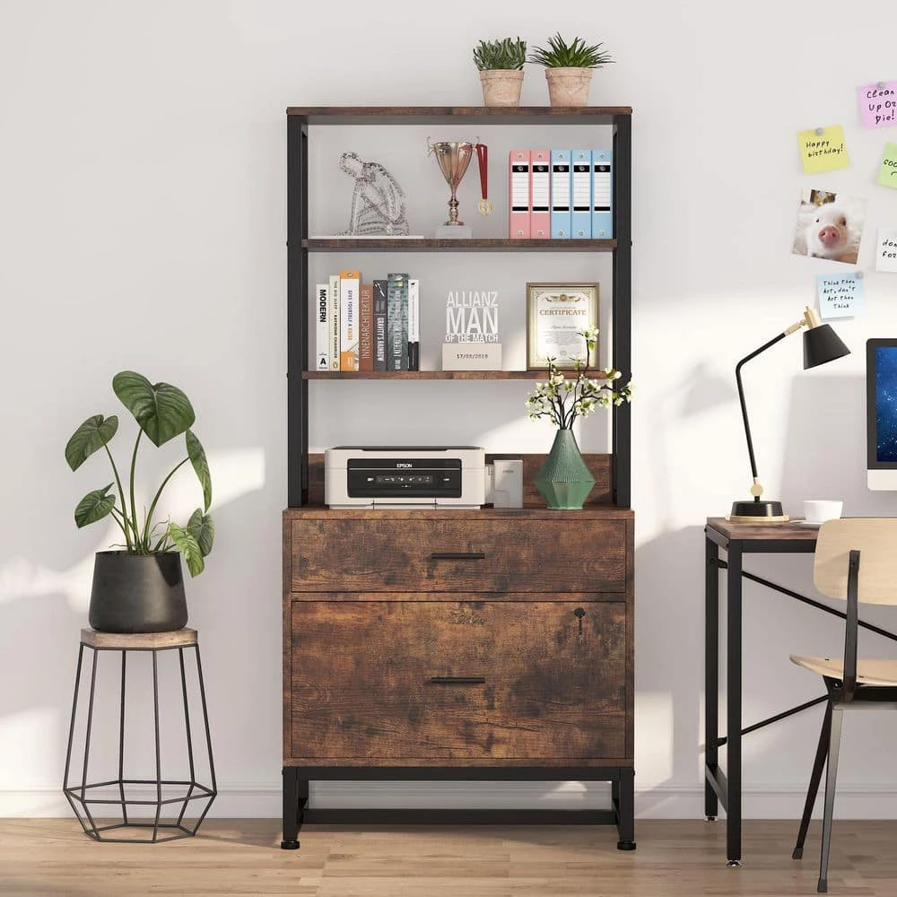 Calvin Rustic Brown Lateral Particle Board File Cabinet Printer Stand with 4 Shelves and 2 Drawers by TRIBESIGNS WAY TO ORIGIN 8 Calvin Rustic Brown Lateral Particle Board File Cabinet Printer Stand with 4 Shelves and 2 Drawers by TRIBESIGNS WAY TO ORIGIN - Image 6
