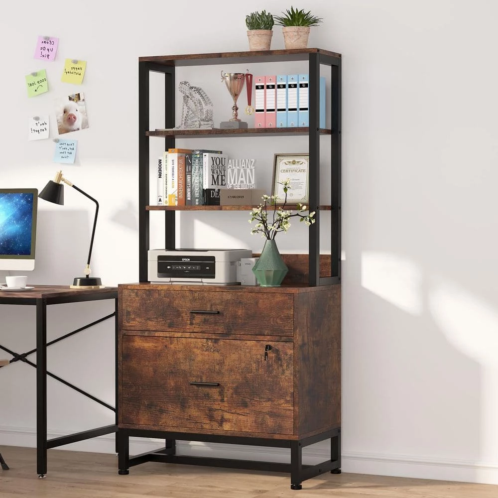 Calvin Rustic Brown Lateral Particle Board File Cabinet Printer Stand with 4 Shelves and 2 Drawers by TRIBESIGNS WAY TO ORIGIN 7 Calvin Rustic Brown Lateral Particle Board File Cabinet Printer Stand with 4 Shelves and 2 Drawers by TRIBESIGNS WAY TO ORIGIN - Image 5