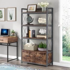 Debby Rustic Brown Lateral Particle Board File Cabinet Printer Stand with 4 Shelves and Drawer by TRIBESIGNS WAY TO ORIGIN -Deals Glitzhome Store rustic brown tribesigns way to origin file cabinets hd c0294 31 1000