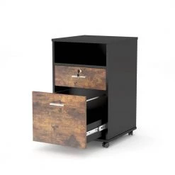 Dean Rustic Brown Rolling Wheels Engineered Wood File Cabinet with 2 Shelves and 2 Drawers by TRIBESIGNS WAY TO ORIGIN