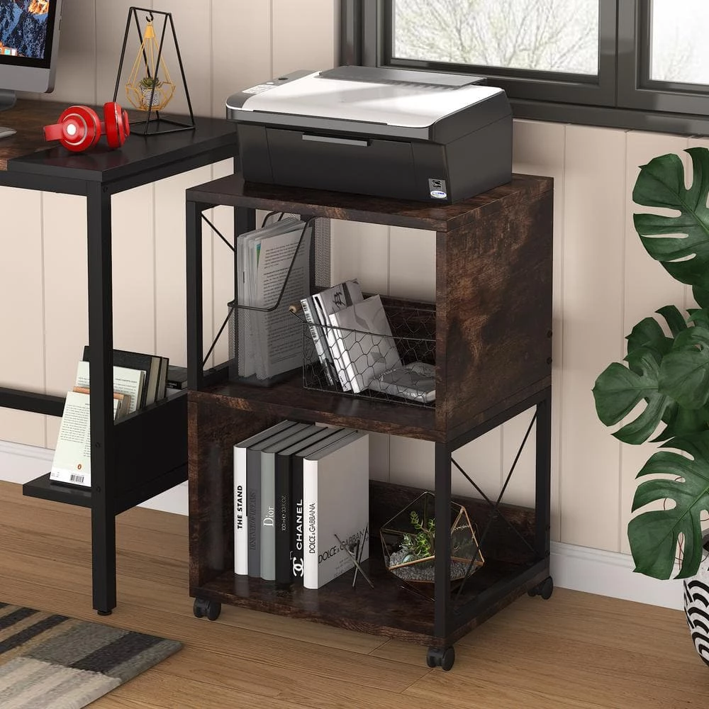 Randal Rustic Brown Rolling Printer Stand with File Storage Shelving by TRIBESIGNS WAY TO ORIGIN 4 Randal Rustic Brown Rolling Printer Stand with File Storage Shelving by TRIBESIGNS WAY TO ORIGIN - Image 2