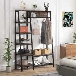 Billie Brown Armoire with Storage Shelves Closet System Starter Kit Garment Rack Hang Rod 4 Hooks(71.7''x47.3''x15.5'') by TRIBESIGNS WAY TO ORIGIN -Deals Glitzhome Store rustic brown tribesigns way to origin hall trees hd f1203 wzz 1f 1000