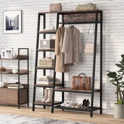 Billie Brown Armoire with Storage Shelves Closet System Starter Kit Garment Rack Hang Rod 4 Hooks(71.7''x47.3''x15.5'') by TRIBESIGNS WAY TO ORIGIN -Deals Glitzhome Store rustic brown tribesigns way to origin hall trees hd f1203 wzz 40 1000