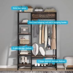 Billie Brown Armoire with Storage Shelves Closet System Starter Kit Garment Rack Hang Rod 4 Hooks(71.7''x47.3''x15.5'') by TRIBESIGNS WAY TO ORIGIN -Deals Glitzhome Store rustic brown tribesigns way to origin hall trees hd f1203 wzz 44 1000