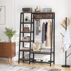 Billie Brown Armoire with Storage Shelves Closet System Starter Kit Garment Rack Hang Rod 4 Hooks(71.7''x47.3''x15.5'') by TRIBESIGNS WAY TO ORIGIN -Deals Glitzhome Store rustic brown tribesigns way to origin hall trees hd f1203 wzz 4f 1000