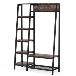 Billie Brown Armoire with Storage Shelves Closet System Starter Kit Garment Rack Hang Rod 4 Hooks(71.7''x47.3''x15.5'') by TRIBESIGNS WAY TO ORIGIN