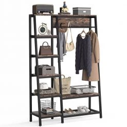 Billie Brown Armoire with Storage Shelves Closet System Starter Kit Garment Rack Hang Rod 4 Hooks(71.7''x47.3''x15.5'') by TRIBESIGNS WAY TO ORIGIN -Deals Glitzhome Store rustic brown tribesigns way to origin hall trees hd f1203 wzz 76 1000