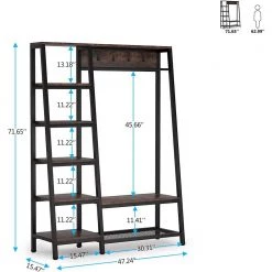 Billie Brown Armoire with Storage Shelves Closet System Starter Kit Garment Rack Hang Rod 4 Hooks(71.7''x47.3''x15.5'') by TRIBESIGNS WAY TO ORIGIN -Deals Glitzhome Store rustic brown tribesigns way to origin hall trees hd f1203 wzz 77 1000