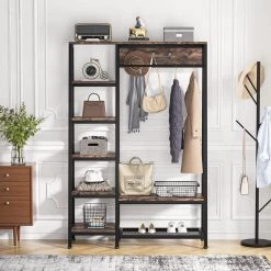 Billie Brown Armoire with Storage Shelves Closet System Starter Kit Garment Rack Hang Rod 4 Hooks(71.7''x47.3''x15.5'') by TRIBESIGNS WAY TO ORIGIN -Deals Glitzhome Store rustic brown tribesigns way to origin hall trees hd f1203 wzz c3 1000