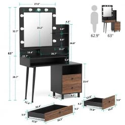 Ellie Rustic Brown Trunk Vanity Dressing Table 9-Bulbs Lighted and 3 Drawers 63 in. x 41.8 in. x 11.4 in. by TRIBESIGNS WAY TO ORIGIN -Deals Glitzhome Store rustic brown tribesigns way to origin makeup vanities hd czs0153 77 1000