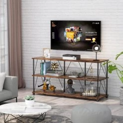 Hackett 47 in. Rustic Brown TV Stand Fits TV's up to 55 in. with 3 Open Storage Shelves by TRIBESIGNS WAY TO ORIGIN 13 Hackett 47 in. Rustic Brown TV Stand Fits TV's up to 55 in. with 3 Open Storage Shelves by TRIBESIGNS WAY TO ORIGIN -Deals Glitzhome Store rustic brown tribesigns way to origin tv stands hd cj087 31 1000