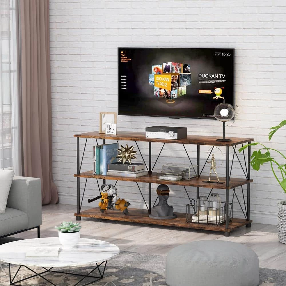 Hackett 47 in. Rustic Brown TV Stand Fits TV's up to 55 in. with 3 Open Storage Shelves by TRIBESIGNS WAY TO ORIGIN 8 Hackett 47 in. Rustic Brown TV Stand Fits TV's up to 55 in. with 3 Open Storage Shelves by TRIBESIGNS WAY TO ORIGIN - Image 6