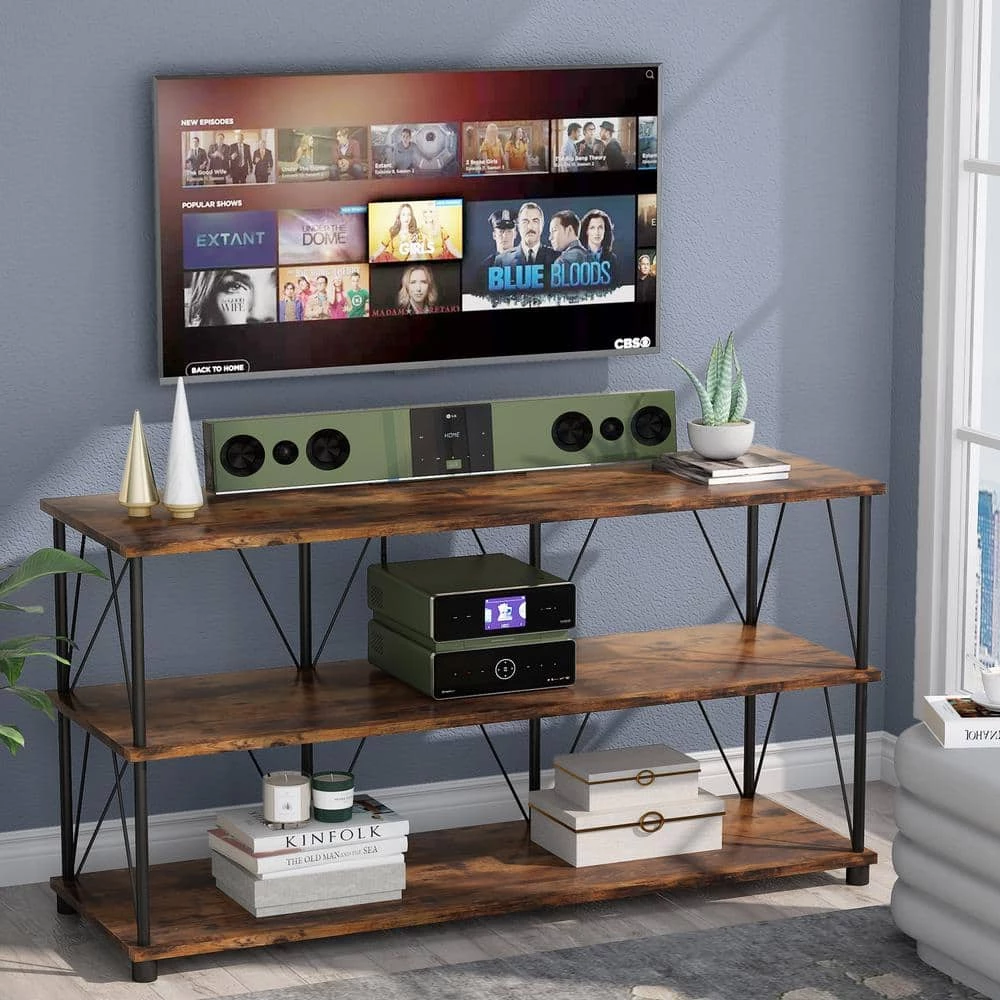 Hackett 47 in. Rustic Brown TV Stand Fits TV's up to 55 in. with 3 Open Storage Shelves by TRIBESIGNS WAY TO ORIGIN 7 Hackett 47 in. Rustic Brown TV Stand Fits TV's up to 55 in. with 3 Open Storage Shelves by TRIBESIGNS WAY TO ORIGIN - Image 5