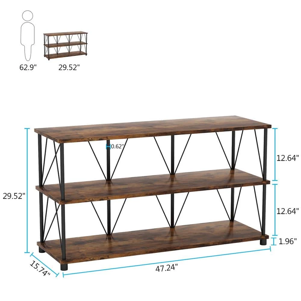Hackett 47 in. Rustic Brown TV Stand Fits TV's up to 55 in. with 3 Open Storage Shelves by TRIBESIGNS WAY TO ORIGIN 5 Hackett 47 in. Rustic Brown TV Stand Fits TV's up to 55 in. with 3 Open Storage Shelves by TRIBESIGNS WAY TO ORIGIN - Image 3