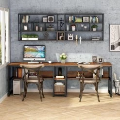 Halssey 78.74 in. Rectangular Brown Wood Writing Desk with Shelves by TRIBESIGNS WAY TO ORIGIN -Deals Glitzhome Store rustic brown tribesigns way to origin writing desks hd sf0162 31 1000