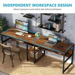 Halssey 78.74 in. Rectangular Brown Wood Writing Desk with Shelves by TRIBESIGNS WAY TO ORIGIN -Deals Glitzhome Store rustic brown tribesigns way to origin writing desks hd sf0162 44 1000